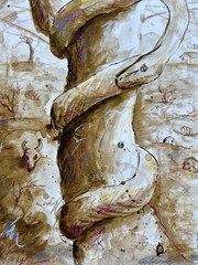 ORIGINAL WATERCOLOR SERPENT SNAKE on a TREE PAPER 11×17 By Monikachovanart
