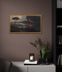 19th Century Italian School Mount Vesuvius Erupting At Night The Bay Of Naples