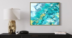 Original fluid art Acrylic painting.Large 24×30 1.5in Wall Decor Turquoise Green