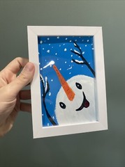 Christmas,snowman,holidays Original painting On Paper,framed 4/6