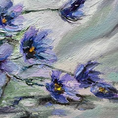 original autographed oil painting framed.Still Life with Blue Flowers 6х4