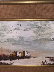 Vtg Signed Domy ‘71 Landscape OOC Oil Canvas Gold Framed 16 1/8”X26.75” #2/2