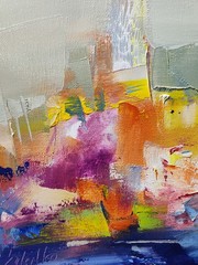 Original oil painting 8″x8″ Contemporary art, abstraction, old city