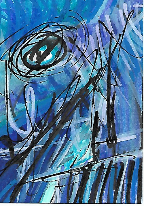 ACEO ATC CARD „blu i 4 blu guy“ REASOR Original Abstract Painting 2.5×3.5