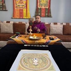 Silk Brocade Mouted Vairocana Mantra MandalaThangka, Vairocana Prayer Mandala