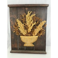 VTG 3D Real Floral Basket Arrangement Wooden Panel Wall Art 19″x24″