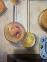 Framed Still Life Painting Copper Cookware Kitchen Wall Art Rustic Farmhouse