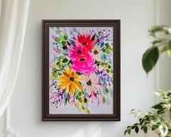 Original Signed Watercolor. Roses. Wall art. 12 x 9″Tulips. Abstract. Modern art