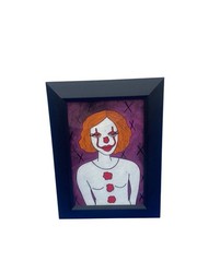 Original Painting Pennywise Clown Girl #1 Halloween Horror Art Ooak Framed
