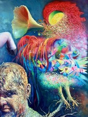 ALAIN DONATE Original Oil CANVAS PAINTING CUBAN ARTIST SURREAL 60″X 48″ C.O.A