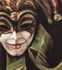 Original Oil, Venetian Male, Masquerade, Jester, Dark Goth, Mardi Gras,