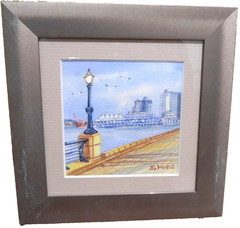 Canadian art small contemporary watercolor painting of Vancouver signed