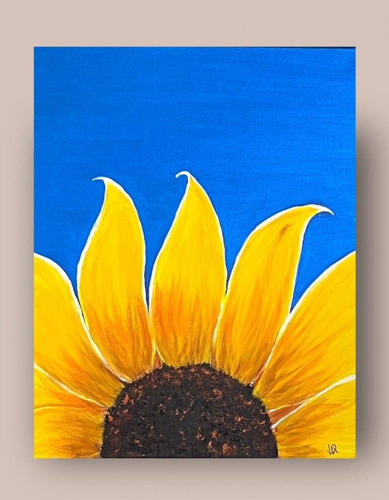 Sunflower Bright Blue Sky VLP Hand Painted Floral Art Acrylic 16×20” Canvas