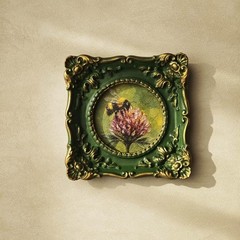 Miniature Bee Wall Art in Ornate Green Frame | Bumblebee Painting | Nature Lover
