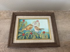 Original Wall Art Painting Birds In A Tree Framed Artist Signed 8” X 10”