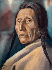 PAUL SOLLOSY PAINTING NATIVE AMERICAN INDIAN CHIEF PORTRAIT TRIBAL LISTED FAMOUS