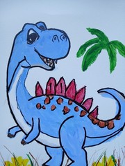 Impressionism 11×14 Blue Friendly Dinosaur Handmade Acrylic ART Painting