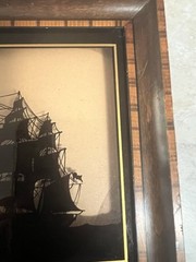C & A Richard’s Old Iron Side 6 Ship Reverse Painted Glass Silhouette Rare HTF