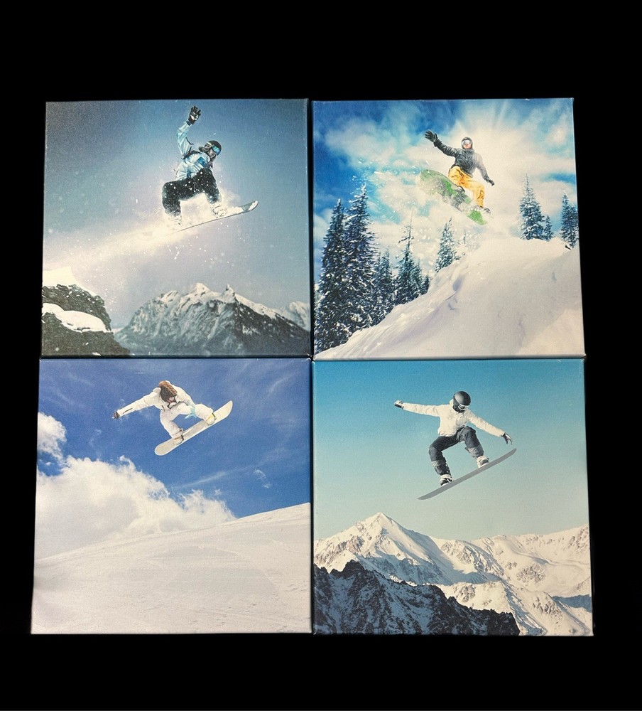 4 Pieces Set Snowboard Winter Sports Canvas Wall Art Modern Snow Mountain Ski