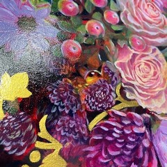 ORIGINAL Flower Still Life painting floral art surreal gold accents realism USA