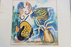 Watercolor Painting/Print Angel Fish Sea Horses Aquatic Art Artist Signed Matted