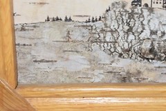 Original Painting Miniature Folk Art White Birch Bark Church Signed Sasin M.
