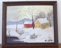 Snow Scene 1 982 Original Acrylic Painting on Canvas Board, 16″ x 20″ signed