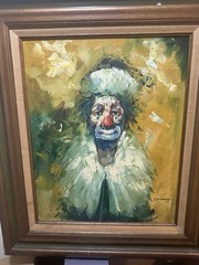 B. Bradbury Vintage Oil on canvas Clown, Signed Large Frame 24×28, Art 16×20