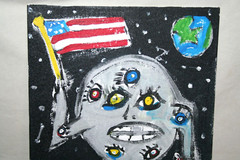 MOON MAN PAINTING AMERICAN FOLK ART by Jr CHARLIE FAST OUTSIDER POLITICAL POP