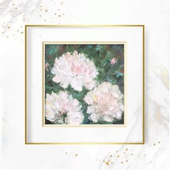 peonies original oil painting, white peonies wall art, square flower painting