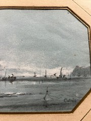 Mixed Composition Marine Landscape Boats Official Navy Painter? Signed