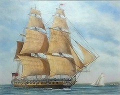 Original Oil Painting – AMERICAN FRIGATE, CIRCA 1810 by Penna Artist David Young