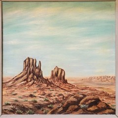 Vintage Folk Art Desert Oil Painting Arizona Western Americana David B Isaac