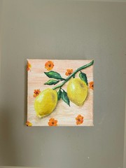 Lemon Flower Oil Painting Mini 5x5in New Original Handmade Signed Wall Art