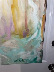 Original thick Oil Painting. Signed CastleLove. Mid 90s NYC Pastels Woman 28×20