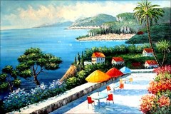 Stretched, Mediterranean Seascape, 100% Hand Painted Oil Painting, 24x36in