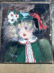 ANTIQUE MID CENTURY PAINTING PORTRAIT BIG EYE CHILDREN LISTED FAMOUS ALEXANDER
