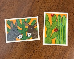ACEO Original Acrylic Paintings (Set Of 2) 2.5 x 3.5 ~ Burros In The Cacti