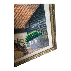 Original Watercolor Painting Mexican Chinese Village Scene Framed Art by Raul