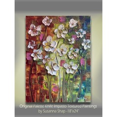 Original Palette Knife Abstract textured white flowers Painting 18″x24″