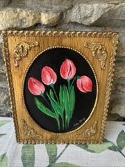 Original Painting Art Tulips Ornate Wood Frame Gold 10×12