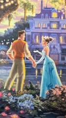 Thomas Kinkade ~ Princess and the Frog 18×27 Publisher Proof ~ 2 M.H. Certs