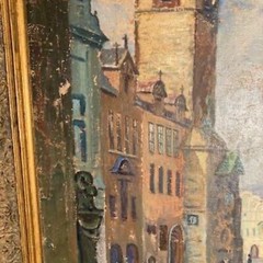 Large rare painting of PRAGUE Praha by Karel Hynek Tršický CZECH Czechoslovakia