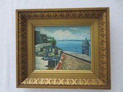 G. Vincepe waterfront fort scene deep 3D frame watercolor
