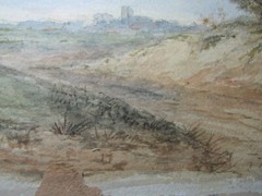 Antique 1894 signed watercolor painting landscape thatched cottage FWG 11×23″