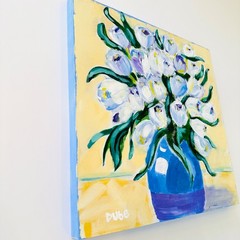 DUBE Original Painting Tulip Bouquet Vase 12 x12″ Wood Panel – Still Life