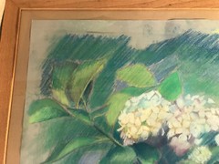 Large „Flowers On A Branch Scene“ Colored Pencil Drawing – Signed And Framed