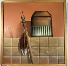 James Carter Acrylic On Canvas Painting Southwestern Style Hunter In Fall 23×23”