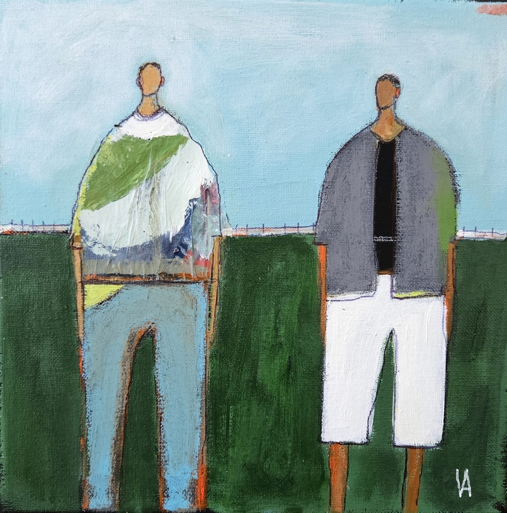 Painting Original Abstract People Portrait Man Men Whimsical 10×10 Art
