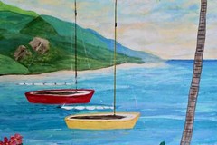 Caribbean Sunset, 24 x 36 x .5, Modern Seascape Painting by Jeanne Player